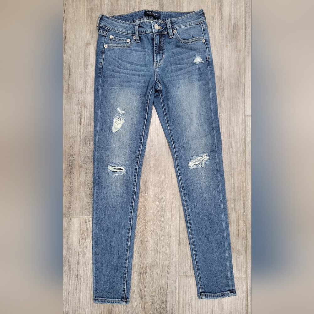 Womens Just USA Light Blue Distressed Skinny Jeans